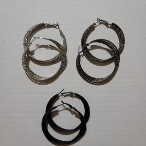 3pair 3tones Hoop Earrings